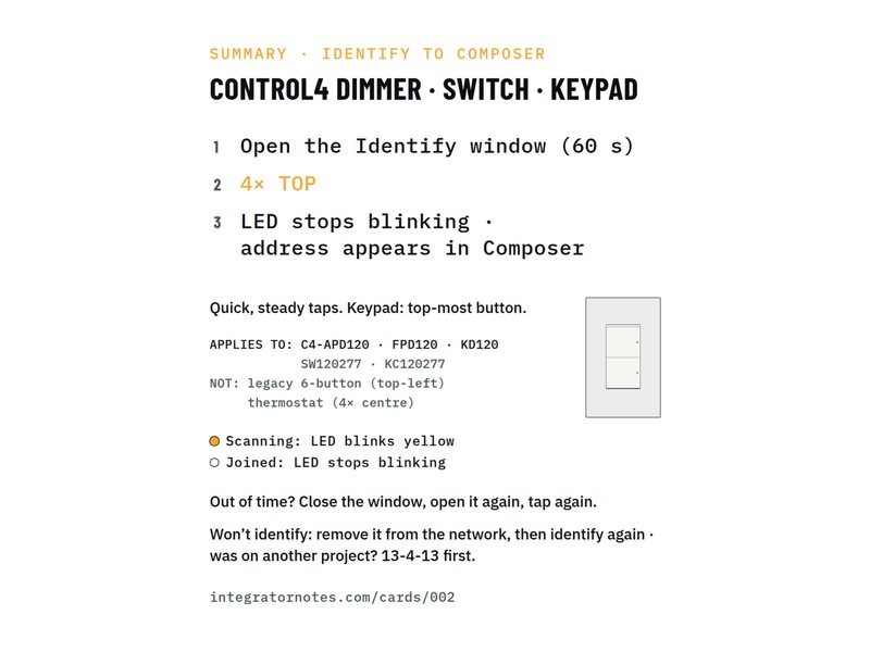 Field card 002: In-wall dimmer · switch · keypad